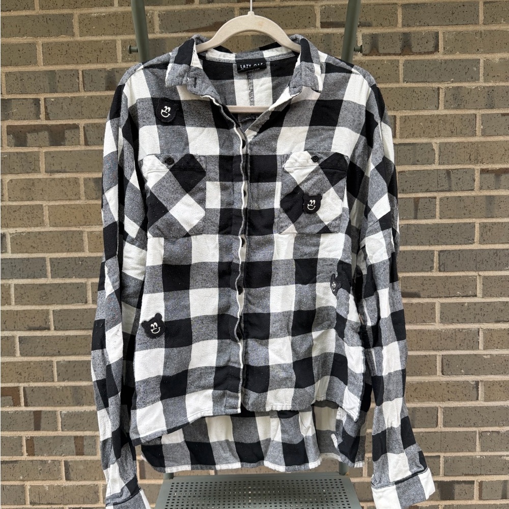 Lazy Oaf Bear Plaid Long Sleeve Flannel